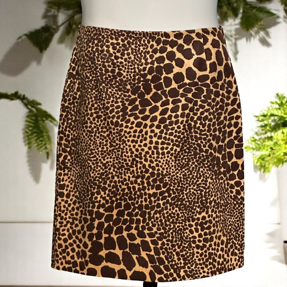 Y2K Trina Turk Brown Leopard Pencil Skirt Back Zip Corduroy Lace Sz 8-10 Medium